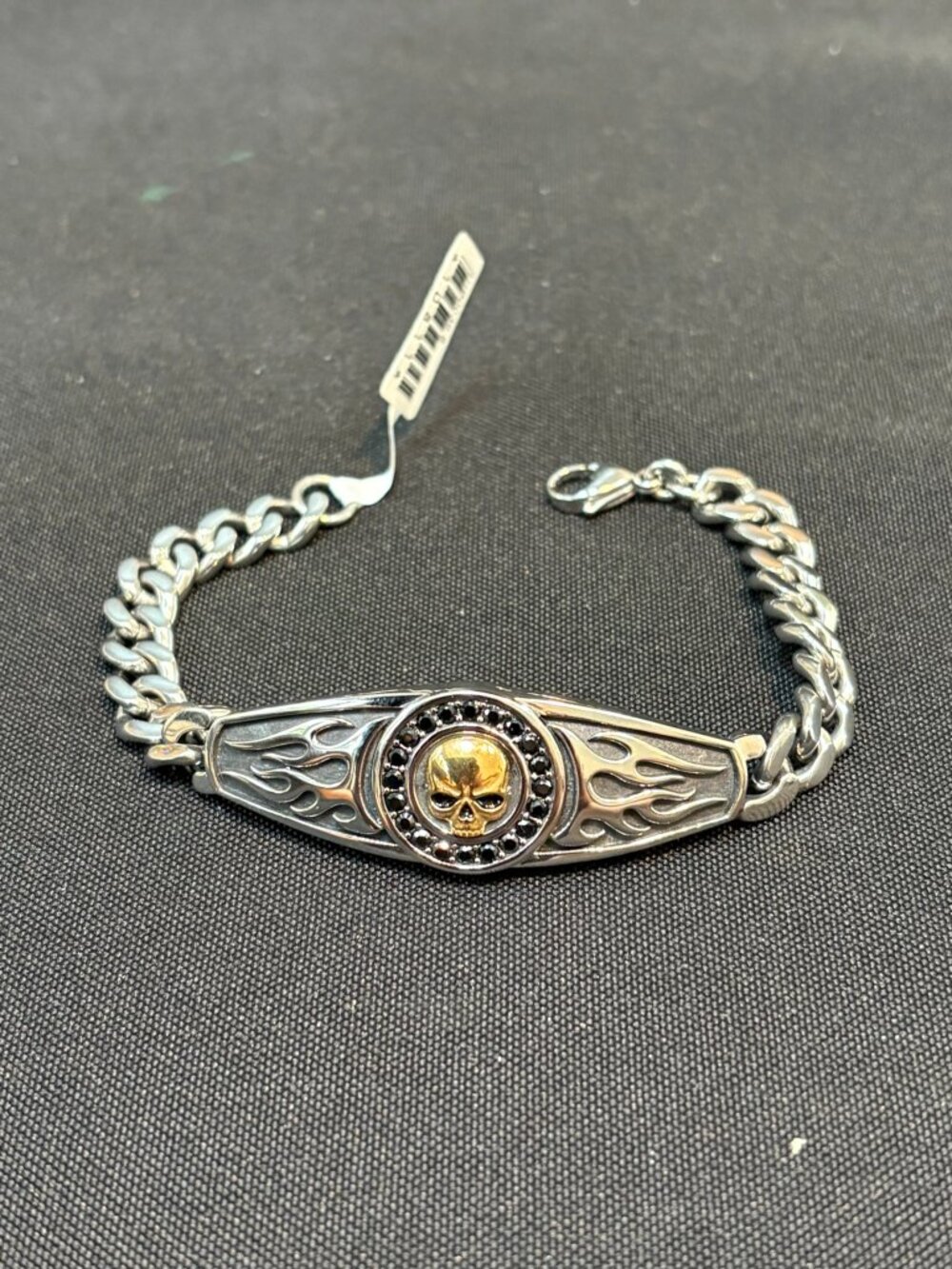 SHJ Gold Skull and Flames Bracelet 8"
